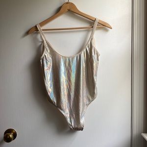 Out From Under UO Thong One Piece Bodysuit Metallic Shine Holographic size M